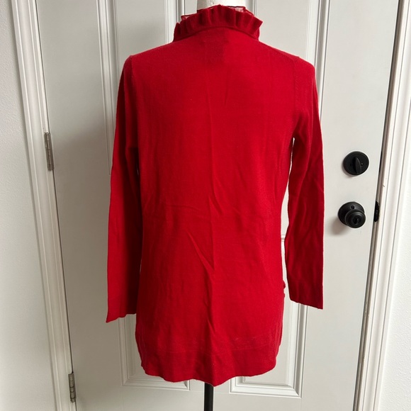 Neiman Marcus Cherry Red Cashmere Ruffled Long Cardigan Small - Picture 3 of 5